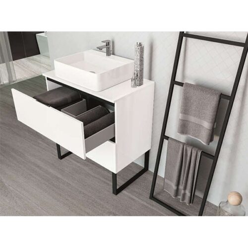 Mueble Baño Con Patas Ainsa Blanco Brillo-Negro Mate (Socimobel)