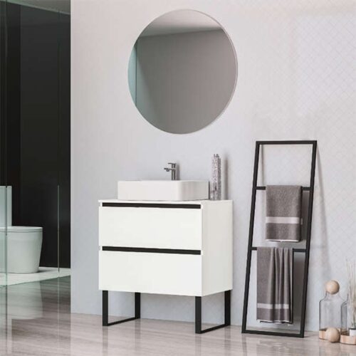Mueble Baño Con Patas Ainsa Blanco Brillo-Negro Mate (Socimobel)