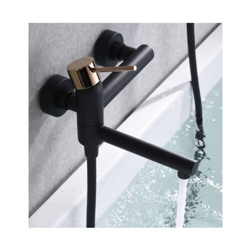 Monomando Bañera Milos Negro Oro Rosa (Imex)