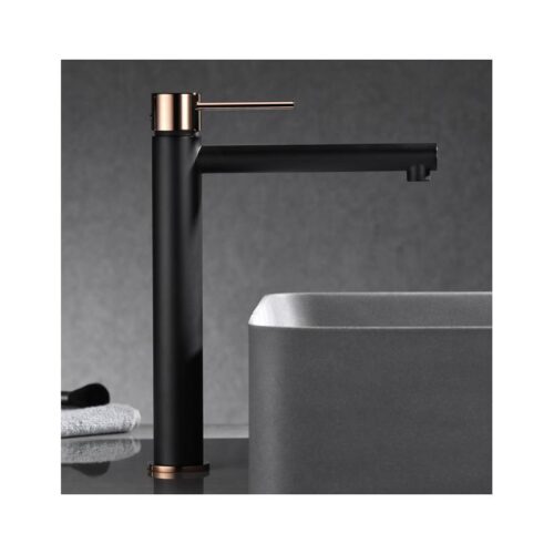 Monomando Lavabo Alto Milos Negro Oro Rosa (Imex)