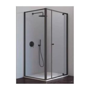 Mampara Pivot Negro, Puerta Pivotante + Lateral Fijo (Kassandra)